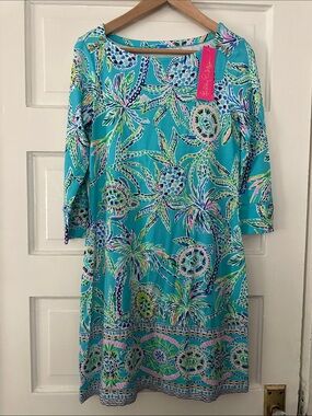 Lilly Pulitzer Turquoise Multicolor Palm-Print Midi Dress